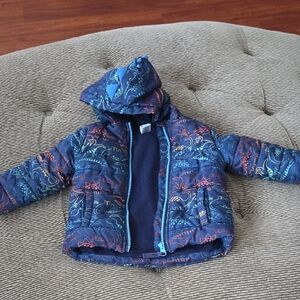 Little Me Blue Puffer Jacket with Dinosaur Print
